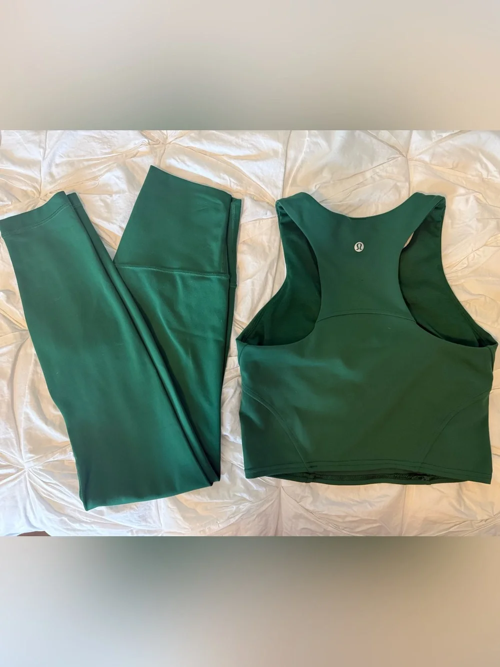 lululemon athletica Deep Green Cropped Athletic Tank and Leggings Set